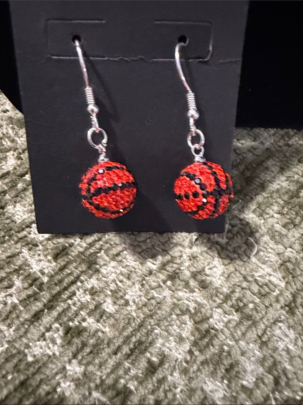 Red Crystal Basketball Drop Earrings